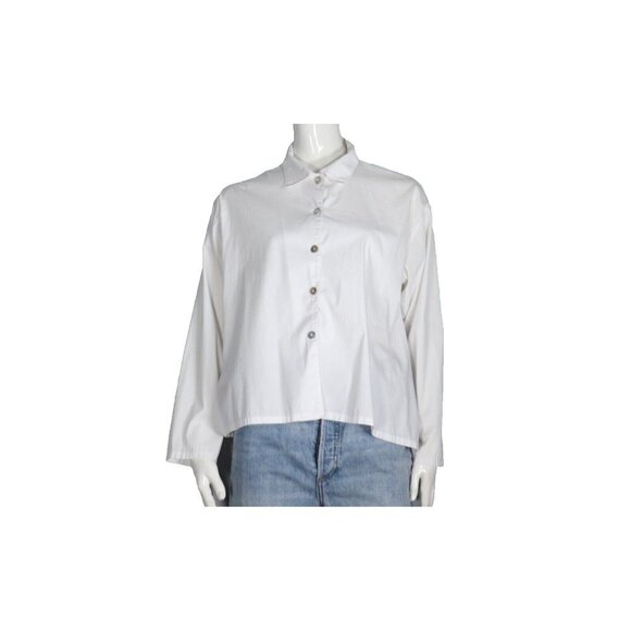 Bryn Walker Women's Small White Blouse Button-Up Cotton Hi-Low Long Sleeve Shirt - Picture 2 of 7